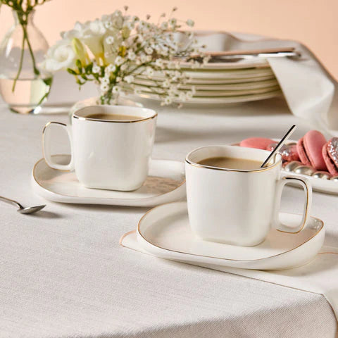 Karaca Streamline Plato Service à Thé 4 Pièces pour 2 Personnes, 220 ml, Blanc