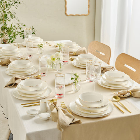 Karaca Red Carpet Collection Stream Bone Merope Service de Table 53 pièces pour 12 personnes Or