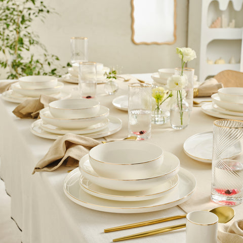 Karaca Red Carpet Collection Stream Bone Merope Service de Table 53 pièces pour 12 personnes Or