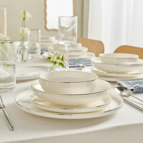 Karaca Red Carpet Collection Stream Bone Merope Service de Table 53 pièces pour 12 personnes Platine