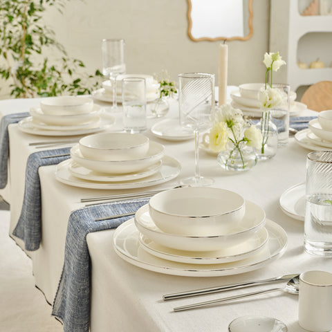 Karaca Red Carpet Collection Stream Bone Merope Service de Table 53 pièces pour 12 personnes Platine