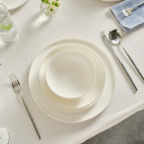 Karaca Red Carpet Collection Stream Bone Merope Service de Table 53 pièces pour 12 personnes Platine