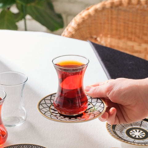 Karaca Helenstik Ensemble de 12 verres à thé, Noir Or
