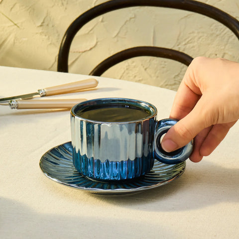 Tasse à Thé Bleu Marine Karaca Arthur Pour 2 Personnes, 260 ml
