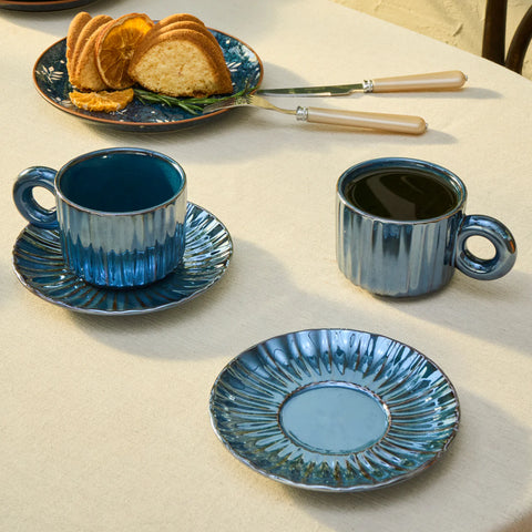 Tasse à Thé Bleu Marine Karaca Arthur Pour 2 Personnes, 260 ml
