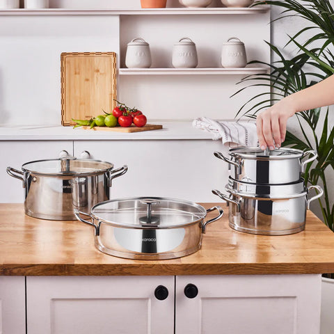 Set de casseroles en acier inoxydable avec passoire Karaca Vapor – 8 pièces