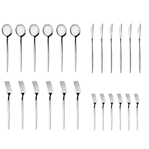 Karaca Bella Service de Couverts en Acier Inoxydable V2 – 24 pièces pour 6 personnes – Argent