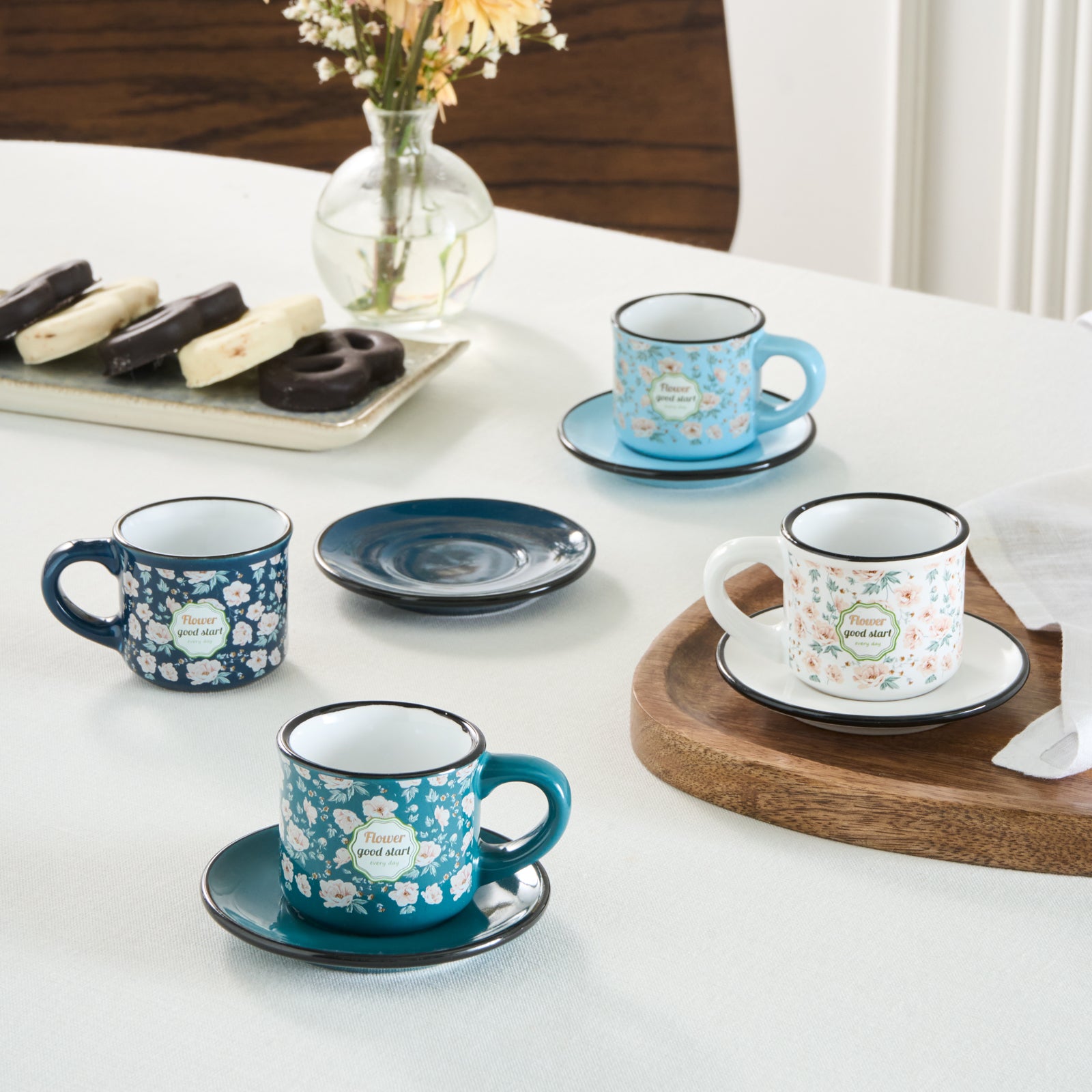 Set De 4 Tasses à Espresso En Céramique - 90 Ml, Sans Poignée - Design Moderne Beige Pastel - Lavable Au Lave-vaisselle Et Micro-ondes