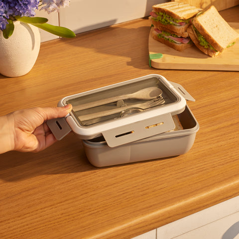 Karaca Fusca Boîte à déjeuner avec fourchette et cuillère, grise