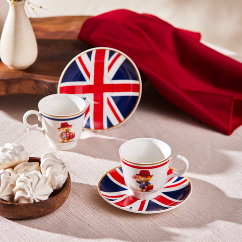 Karaca London Set de 4 tasses à espresso / café turc en Bone China pour 2 personnes, 80 ml, multicolore