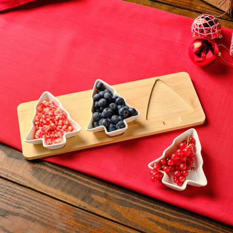 Karaca New Year 25 Plateau à Snacks en Bambou Sapin - Hauteur 3 cm
