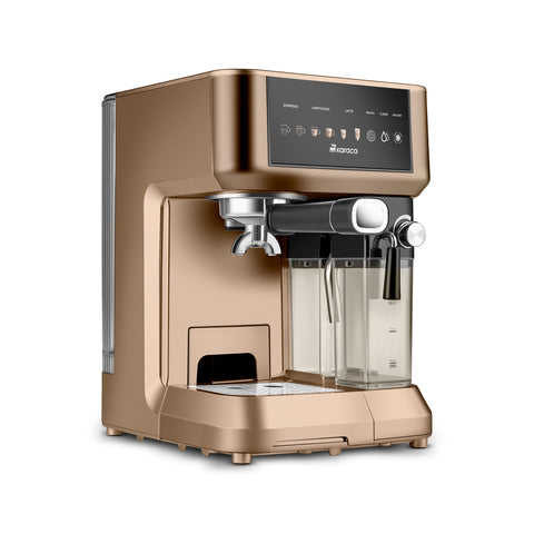 Karaca MyCaffe Barista S10 Machine à Espresso Automatique avec Réservoir à Lait Intégré – Espresso, Latte et Cappuccino – Walnut Brown