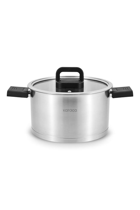 Karaca Aşiyan – Batterie de cuisine 10 pièces en acier inoxydable avec poignées rabattables