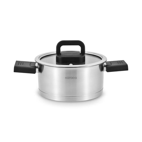 Karaca Aşiyan – Batterie de cuisine 10 pièces en acier inoxydable avec poignées rabattables