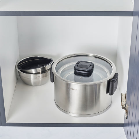 Karaca Aşiyan – Batterie de cuisine 10 pièces en acier inoxydable avec poignées rabattables