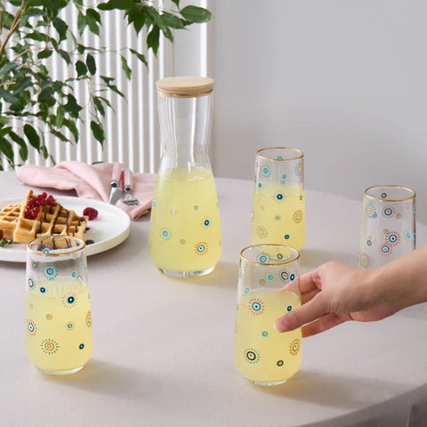 Karaca Ensemble de 5 Verres en Verre avec Figurine de L'œil Turc