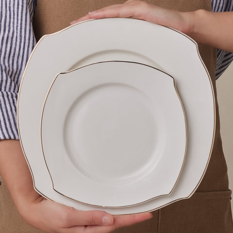 Karaca Square Bone Beyaz Altın, Service de Table 53 Pièces pour 12 Personnes