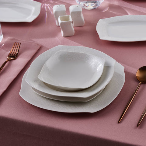 Karaca Square Bone Fancy, Service de Table 53 Pièces pour 12 Personnes