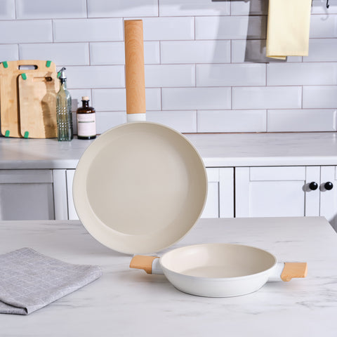Karaca Swiss Crystal Almond Cream, Set de Poêles, Induction