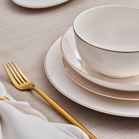Karaca Elegance Bone Esbelto – Service de table Gold 53 pièces pour 12 personnes