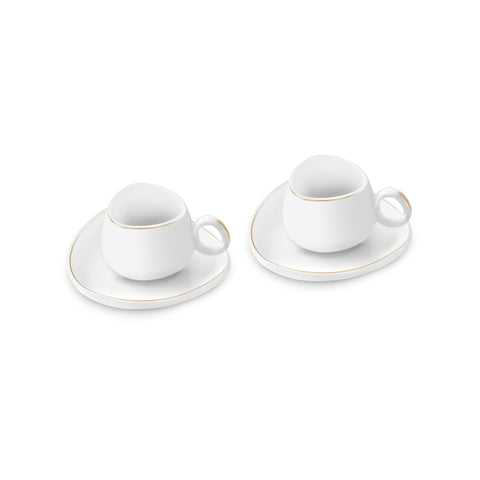 Karaca Streamline Tribe, Service de 2 Tasses à Café, Blanc et Or