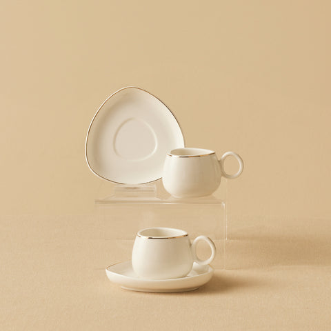 Karaca Streamline Tribe, Service de 2 Tasses à Café, Blanc et Or