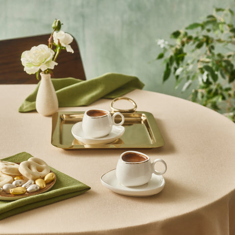 Karaca Streamline Tribe, Service de 2 Tasses à Café, Blanc et Or