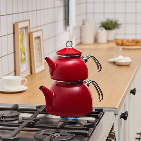 Service de théière en émail Karaca Loreto – Rouge