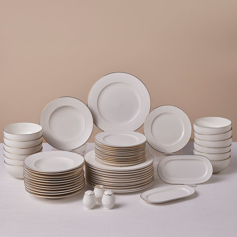 Karaca Elegance Bone Massimo, Service de Table 53 Pièces pour 12 Personnes, Doré