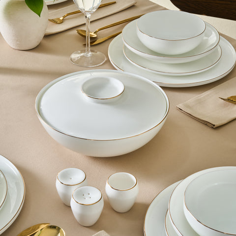 Karaca Fine Bone Meridian Service de Table 55 Pièces pour 12 Personnes Doré