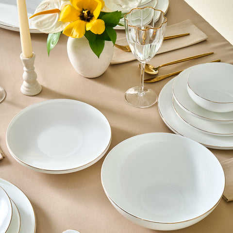 Karaca Fine Bone Meridian Service de Table 55 Pièces pour 12 Personnes Doré
