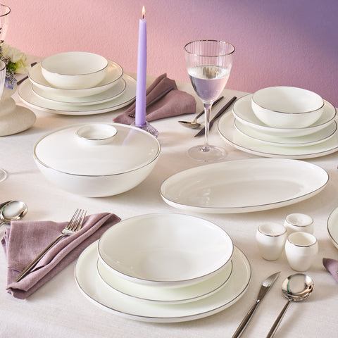 Karaca Fine Bone Meridian Service de Table 55 Pièces pour 12 Personnes Platine