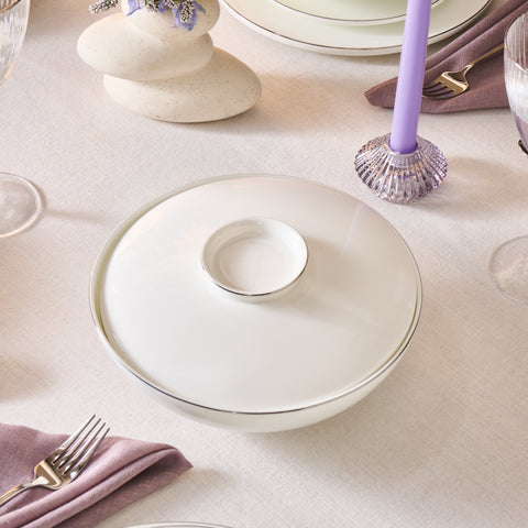 Karaca Fine Bone Meridian Service de Table 55 Pièces pour 12 Personnes Platine