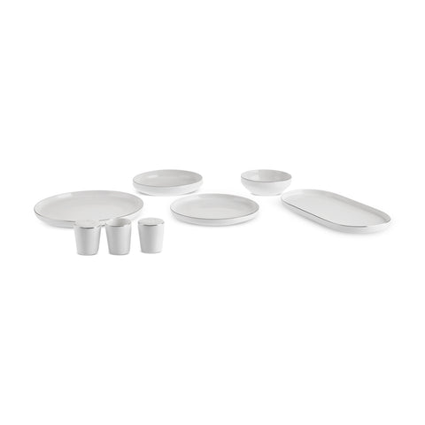 Karaca Stream Bone Saturn – Service de table Platine 53 pièces pour 12 personnes