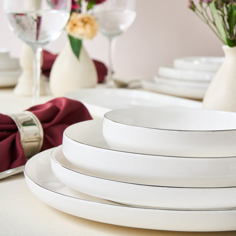 Karaca Stream Bone Saturn – Service de table Platine 53 pièces pour 12 personnes