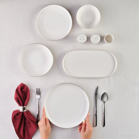 Karaca Stream Bone Saturn – Service de table Platine 53 pièces pour 12 personnes