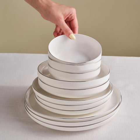 Karaca Stream Bone Saturn – Service de table Platine 53 pièces pour 12 personnes