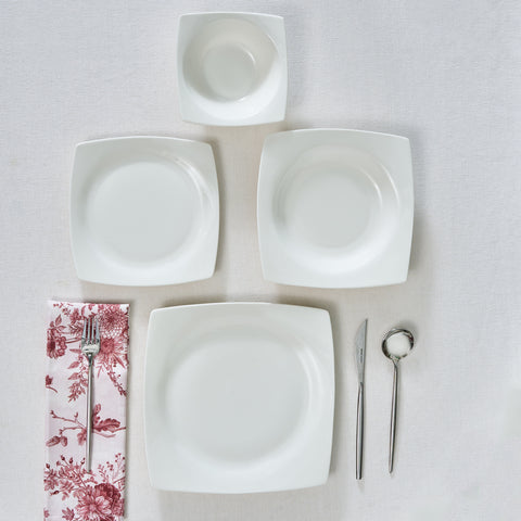 Karaca Square Bone Mensa, Service de Table 24 pièces pour 6 personnes, Blanc