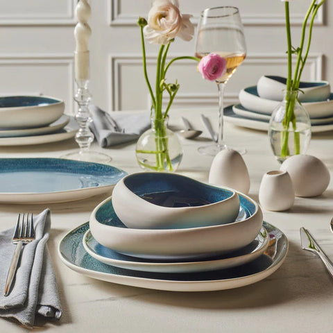 Karaca Earth Collection New Galactic Oscar Reactive Glaze 55-pièces Service de table pour 12 personnes, Multi