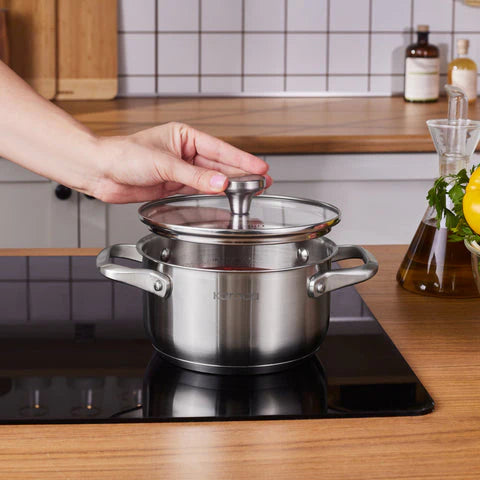 Casserole à induction en acier inoxydable Karaca Elite avec couvercle, 16 cm, argent