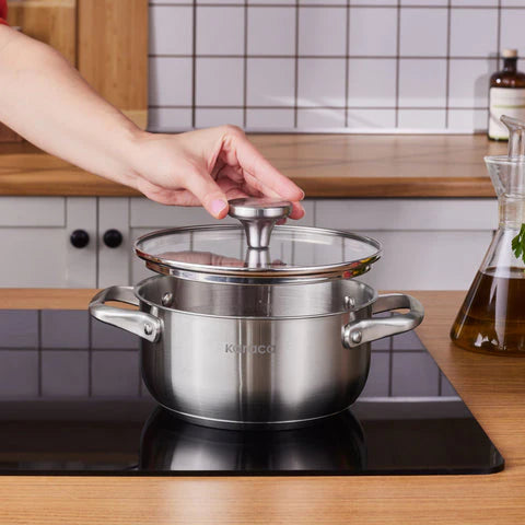 Casserole à induction en acier inoxydable Karaca Elite avec couvercle, 18 cm, argent