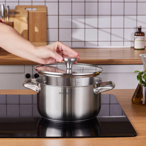 Faitout en acier inoxydable à induction Karaca Elite avec couvercle, 20 cm, argent