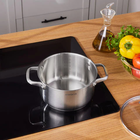 Faitout en acier inoxydable à induction Karaca Elite avec couvercle, 20 cm, argent