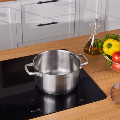 Karaca Elite – Marmite en acier inoxydable avec couvercle, compatible induction, 22 cm, argent