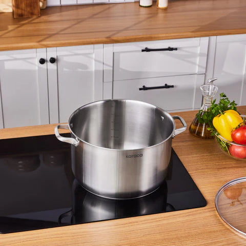 Karaca Elite Casserole à Induction en Acier Inoxydable avec Couvercle, 30 cm, Argenté