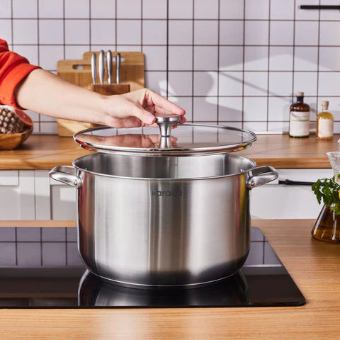 Karaca Elite Casserole à Induction en Acier Inoxydable avec Couvercle, 30 cm, Argenté
