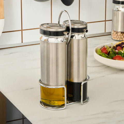 Karaca Stellum Ensemble de 3 Bouteilles en Verre pour Huile et Vinaigre, Inox