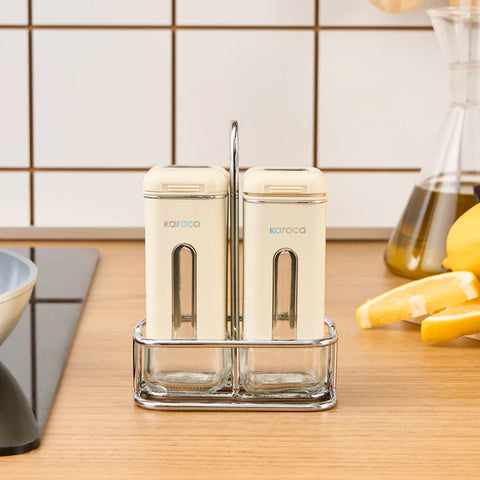 Karaca Luminous, Ensemble de 3 pièces Salière et Poivrière, Crème