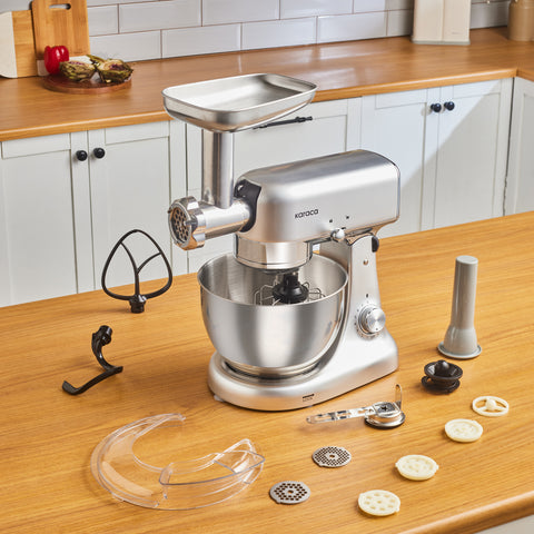 Karaca Multicast Plus Moulin à viande hachée / Saucisse / Kibbeh / Appareil à biscuits Pétrin Machine à pétrir la pâte Argent 5L