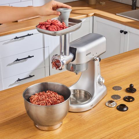 Karaca Multicast Plus Moulin à viande hachée / Saucisse / Kibbeh / Appareil à biscuits Pétrin Machine à pétrir la pâte Argent 5L
